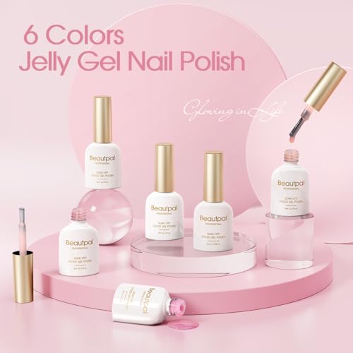 Beautpal Milky Jelly Gel Nail Polish Set of 6 Colors 8ml Nude Pink Transparent Gel Polish Sheer Nude Gel Polish Kit for Salon Gel Manicure and Nail Art DIY at Home