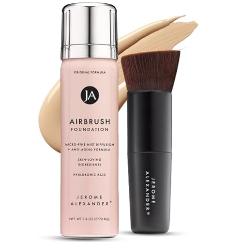 Jerome Alexander MagicMinerals AirBrush Foundation ? 2 Piece Set with Airbrush Foundation and Kabuki Brush - Spray Makeup with Anti-aging Ingredients for Smooth Radiant Skin - Light Medium