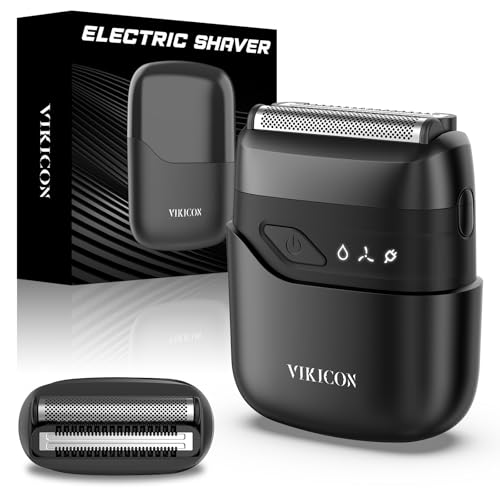 VIKICON¢ç Electric Foil Shavers for Men, Compact Travel Face Shaver, Mini Razor for Shaving Face, Portable On-The-Go Shaver w/Dual Floating Blades, Close Shave Stubble Trimmer USB-C, Gifts for Dad Him