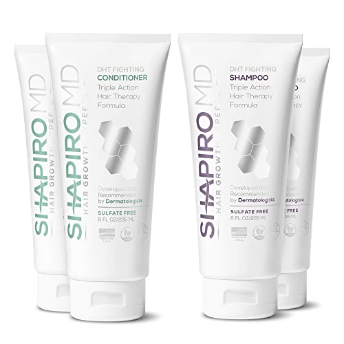 Shapiro MD Hair Growth Experts Hair Loss Shampoo and Conditioner, DHT Fighting Vegan Formula for Thinning Hair Developed by Dermatologists, Experience Healthier & Thicker Hair - 2 Month Supply
