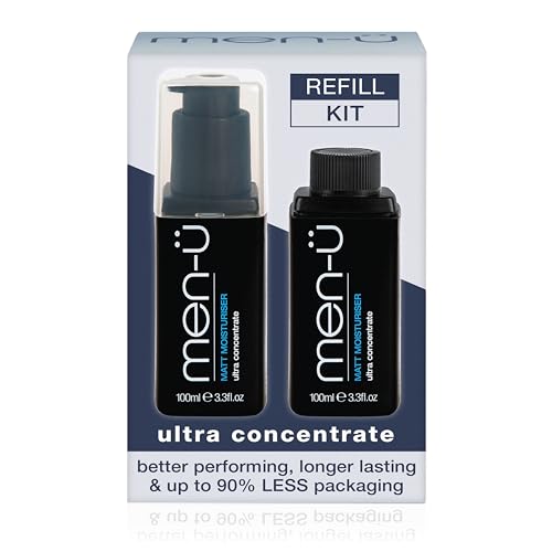 men-? MATT MOISTURIZER REFILL KIT for men, UP TO 120 APPLICATIONS PER BOTTLE, Ultra-Concentrate Mens face moisturizer ? Oil &fragrance free with sebum absorbers, 100ml x 2
