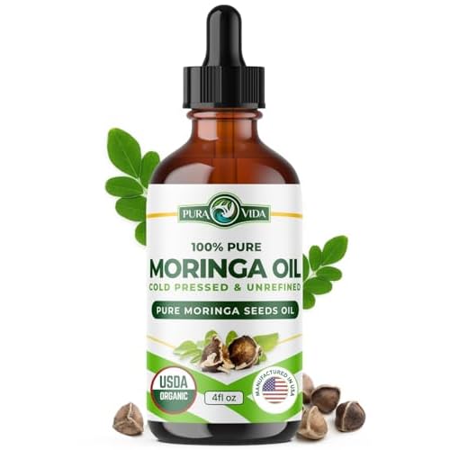 100% Pure Moringa Oil Organic for Face, Hair, Nails and Dry Skin - USDA Certified Single Origin Moringa Oleifera Seeds Extract - 3rd Party Tested, Cold Pressed & Unrefined Organic Moringa Seed Oil