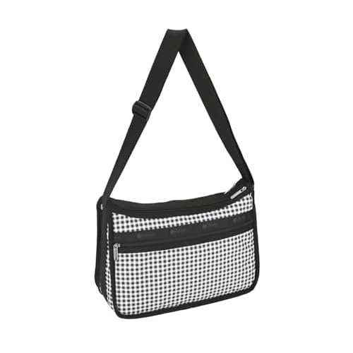 LeSportsac Gingham Check Noir Deluxe Everyday Crossbody Bag + Cosmetic Bag, Style 7507/Color U254, Sleek Black & Crisp White Unite in Bold Modern Classic Gingham Check, Sophisticated & Elegant