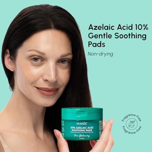 MAREE Azelaic Acid Toner Pads ? Exfoliating Pads with Glycolic & Hyaluronic Acid for Face ? 10% Azalecic Acid & Centella Redness Soothing Pad ? Zero Pore Facial Acne Care Toning Pad ? Acido Azelaico
