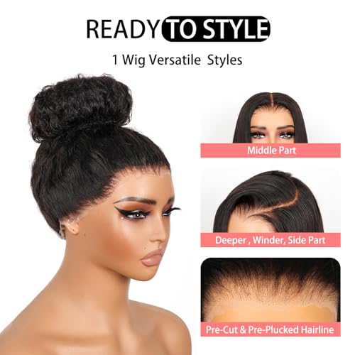 Hidden Strap 360 Lace Front Wigs Human Hair Body Wave 360 Invisiable Strap Glueless Wig with Drawstring Pre-Plucked Natural Hairline Pre-Bleached Knots Pre-Cut 100% Human Hair HD Lace Natural Color