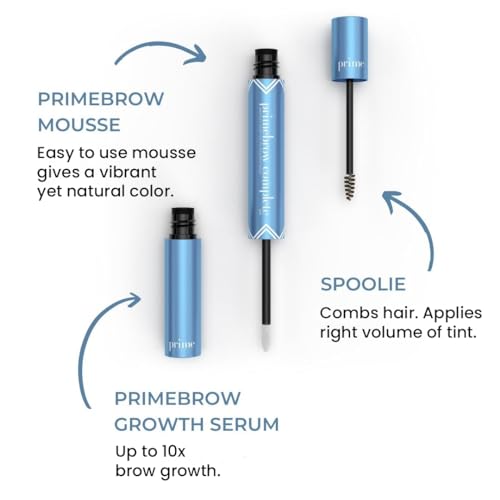 Prime Prometics PrimeBrow Complete ? 3-in-1 Eyebrow Care for Mature Women ? Eyebrow Mousse Tints, Magic Spoolie Brush Shapes, Eyebrow Growth Serum Fills Bald Spots (Deep Brown)