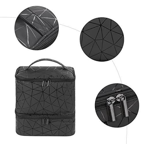 Nail Polish Storage Organizer Double Layer Gel Nail Polish Bag for Nail Dryer UV Light Carrying Case Holds 30 Bottles Travel Portable Compartment Bag for Manicure Supplies, Black (BAG ONLY)