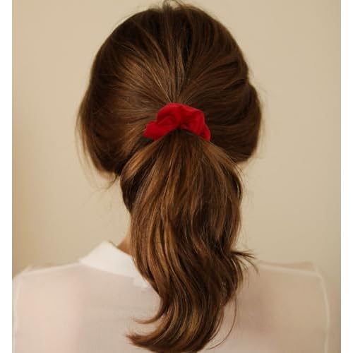 MDSTYLE 2pcs Hair Scrunchies for Women & Girls - Soft Cotton - No Damage Hair Ties for Thick Hair, Pony Tails - Hair Bands, Ponytail Holder (Red)