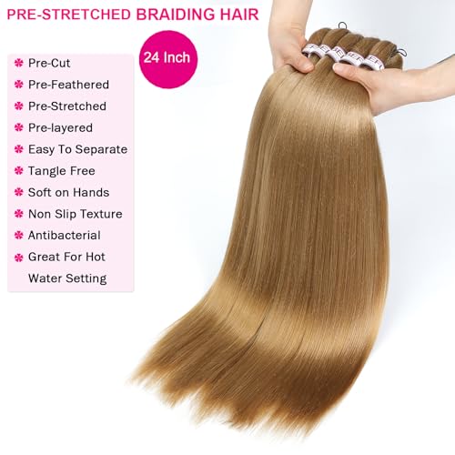 BEFUNNY Braiding Hair,24 Inch 8 Packs Pre Stretched Braiding Hair,Honey Prestretched Hair For Black Women Hair,Professional Itch Free Yaki Synthetic Hair Extension(8pcs,27#)