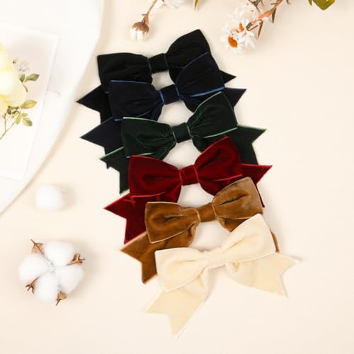 6PCS Velvet Hair Bows Hair Ribbon Clips Big Fall Alligator Clips Hair Accessories for Women Girls Toddlers Kids Baby