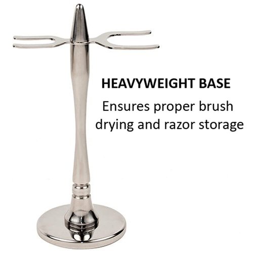 Taconic Rocket‑Style Stainless Steel Safety Razor & Shaving Brush Stand – Weighted Metal Stand for Wet Shaving Tools with 20–22 mm Knot Fit