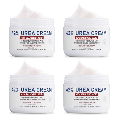 OUKEYA Urea Cream 42% plus Salicylic Acid 2% Net 5.29 Oz for Dry Cracked Feet,Heels,Knees,Elbows,Hands Repair Treatment Moisturizes and Removes Corns,Calluses,Dead Skin,and Softens Toenails Pack of 4