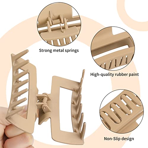 4 Inch Big Hair Claw Clips 6 Pcs Large Claw for Thick Hair Square Hair Clips for Women Rectangle Hair Clips Nonslip Acrylic Banana Jaw Clips Hair Accessories for Girls (Brown)