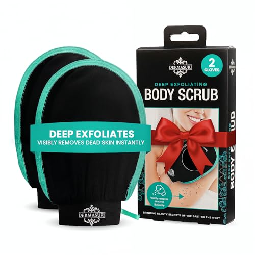 Dermasuri - Deep Exfoliating Glove - Polishing Mitt Body Scrubber - Korean Skin Cleaner Exfoliator - Dead Skin Buffing Treatment - Gifts for Women & Men - Keratosis Pilaris Scrub Remover - (2 Pack)