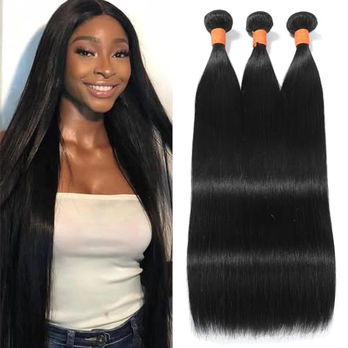 Straight Bundles Human Hair 26 28 30 Inch 3 Bundles 100% Unprocessed Brazilian Virgin Human Hair Straight Weave Bundles Natural Color