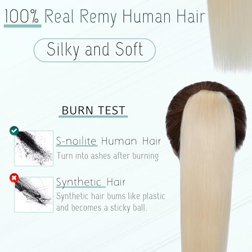 S-noilite Claw Clip Ponytail Extension Human Hair #60 Platinum Blonde Real Remy Human Hair Ponytail Extension 20inch Long Straight Hair Pony Tails Hair Extensions For Women 120Grams