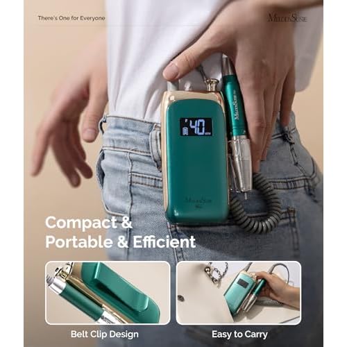 MelodySusie Professional Clip-On Cordless Nail Drill with Premium Motor, MB450C 40000RPM Vintage-Style E-File with Max Torque and Extended Lifespan for All Manicure Shaping, Gel Removal & Salon Use