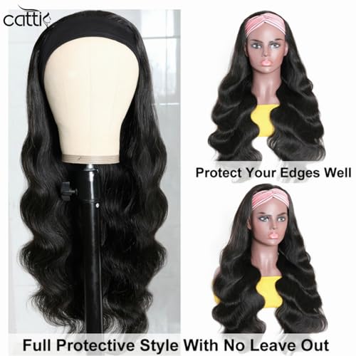 catti Headband Wig Human Hair Body Wave Headband Wigs Glueless None Lace Front Wigs Human Hair Brazilian Virgin Hair Machine Made Half Wigs for Black Women 150% Density (16" Headband wigs)