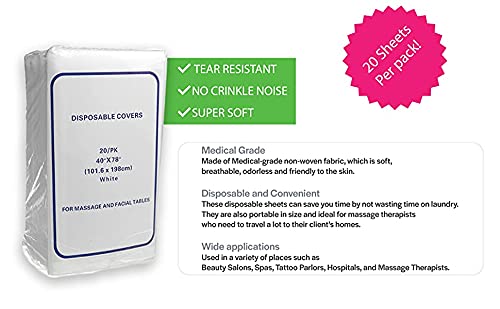 Beauty-Spa-Medical Disposable Massage Table Sheets, Non-Woven Bed Sheet, Massage table Cover for Esthetician Bed, Wax and Lash Table, Massage Bed, Medical Bed, Spa Bed Cover, 20 Sheet 40"X78" by RSL89