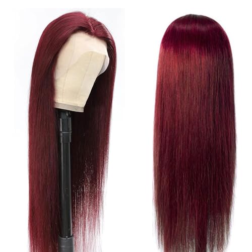 LICHANG 32 Inch 99J Straight Lace Front Wigs Human Hair Red Colored Wig Pre Plucked with Baby Hair for Black Women, 13x6 Burgundy Lace Frontal Wig Brazilian Virgin Human Hair Glueless