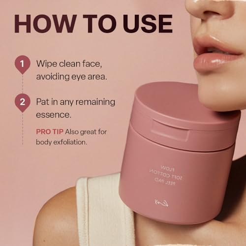 KOY Flow Soft Cotton Peel Pad - 100% Vegan Cotton Fabric Toner Pads for Pore Exfoliation and Hydration - Skin Soothing Booster -Built in Grip for Convenient Application - Korean Skin Care