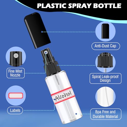 10 Pack 2oz/55ml Plastic Spray Bottles Travel Size Spray Bottle with Black Cap Empty Fine Mist Spray Bottles Refillable Liquid Container for Perfumes Travel Makeup