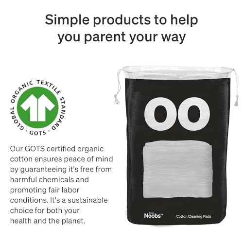 Baby Cotton Pads for Diaper Change by LoveNoobs, 60 Count, Ultra Soft 100% Organic Extra Large Cotton Pads for Baby Sensitive Skin, Lint-Free, Premium Jumbo Size, GOTS Certified