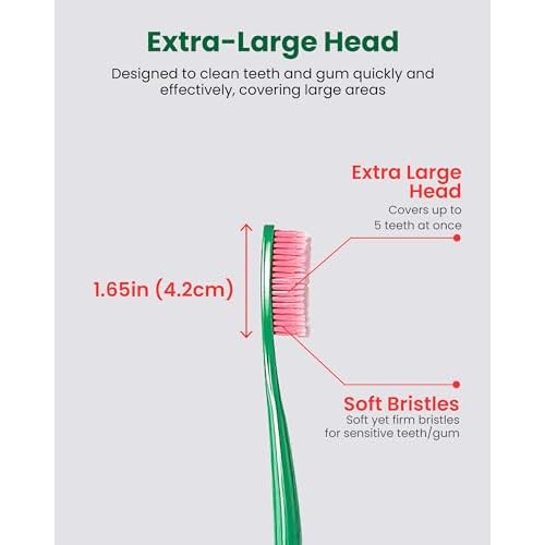 Euthymol Original Toothbrush (Classic, 6 Count) - Extra-Large, Wide, Soft Bristles for Sensitive Teeth, Gums. Effective, Gentle, Quick Cleaning.