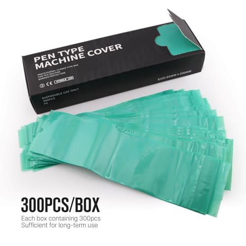 300pcs Tattoo Machine Covers Sealable Type - 2.4¡¿8 Inch Jungle Green Tattoo Pen Covers Machine Bags Sleeves for Cartridge Tattoo Machine - Professional Tattoo Supplies & Accessories