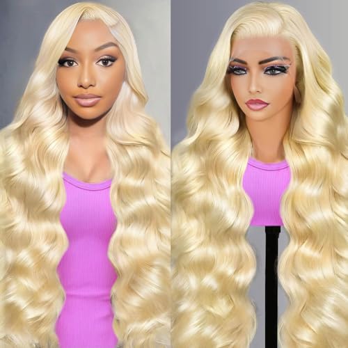 32 Inch 613 13x6 Lace Front Wig Human Hair Blonde Wig Human Hair 200 Density 613 HD Lace Frontal Wig 13x6 Body Wave Blonde Lace Front Wigs for Women Pre Plucked with Baby Hair