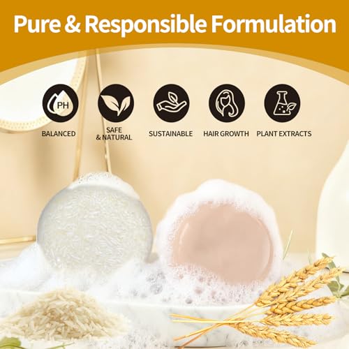 2 Pack Rice Water Bar Shampoo and Conditioner Set, High Protein for Damaged Hair,Hair Growth,Thickening,Anti Hair Loss,Strengthen for Volumizing Smooth,Shine,Organic Shampoo Bar Set