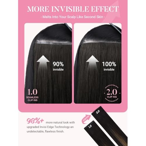 MAXITA Invisi Edge & Seamless Clip in Hair Extensions Real Human Hair, 18 in, 7pcs 110g Balayage Dark Brown Mixed Chestnut Brown,100% Remy Human Hair Extensions for Women