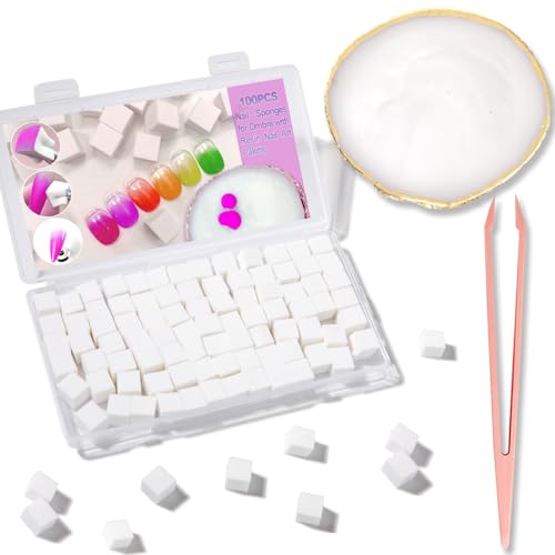 Nail Art Palette &100pcs Nail Sponges for Ombre-Resin Nail Polish Mixing Palette Pallet for Nail Art Tools Accessories;Soft Ombre Nail Sponge Nail Brush stuff for Nail Tech Must Haves Supplies