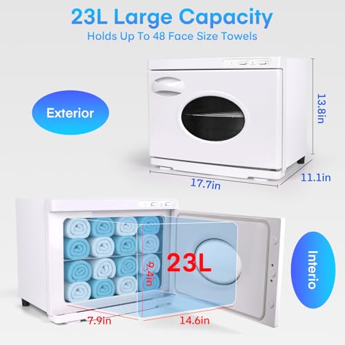 Hot Towel Warmer Cabinet 23L, Extra Large Capacity Towel Warmers Spa with See Through Window, Professional Towel Heater for Bathroom, Facials and Salon (White)