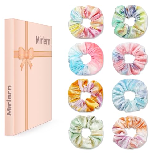 Velvet Scrunchies with Zippers Pocket, 8 Pcs Tie Dye Soft Hair Ties, Hidden Pocket Hair Scrunchies Accessories for Women Girls, Soft Ponytail Holder Secret Compartment Items (Rainbow Colors)