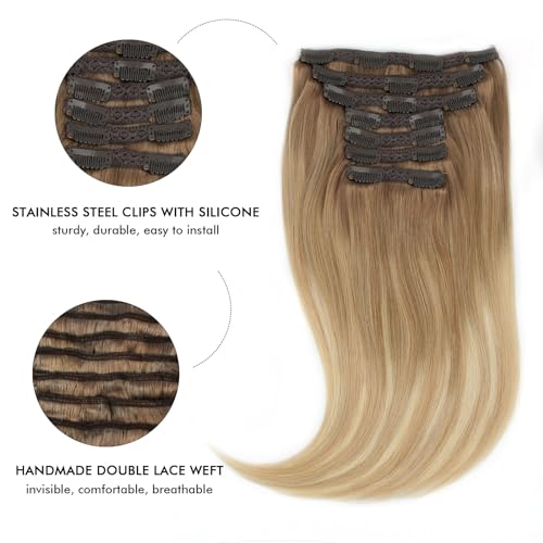 Lovrio 22 inch 140g balayage clip in hair extensions Ash Brown/Light Chestnut Brown Fading to Dirty Blonde and Platinum Blonde B8-18-60 7 pieces 18 clips