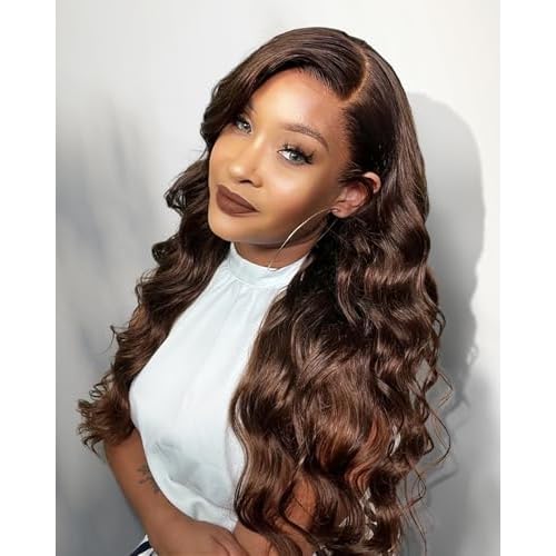 Chocalate Brown Lace Front Wigs Human Hair 13x4 HD Transparent Lace Frontal Wigs Body Wave Colored 4 Brown Wavy Wig Pre-Plucked Hairline 180% Density 26 inch