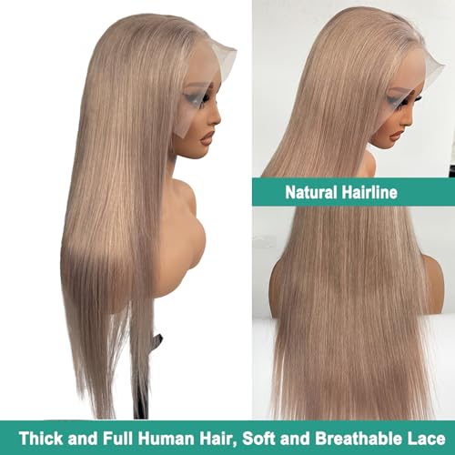 Munx Glueless Wig Human Hair, 13x6 HD Lace Front Straight Wigs for Black Women Ash Blonde Colored Pre-Bleached Invisible Knots Frontal Wig 24in Thick 180% Density Real Human Hair Wigs