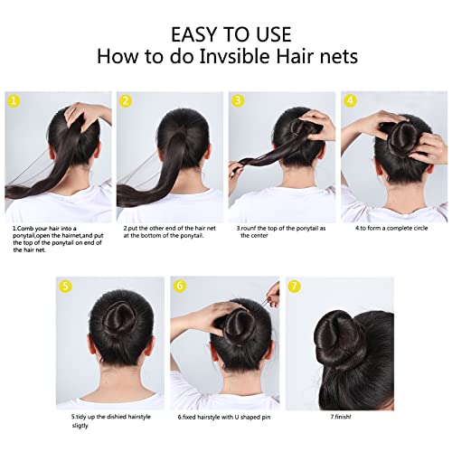 Zonon Bun Hair Nets 50Pcs, Invisible Elastic Edge Mesh, Individual Package, Brown & U Shaped Pins 40Pcs for Ballet Bun, Sleeping, Women and Wig