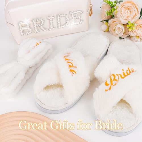CIEHER Bride To Be Gift Set - Spa Headband & Slippers, Makeup Bag