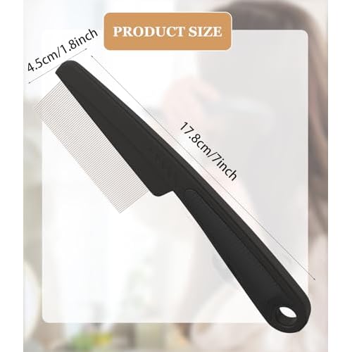 Dandruff Comb Fine Tooth Scalp Detox Comb Lice for Women, Men & Kids Stainless Steel Scalp Detoxing, Sweep & Massage Hair Brush Tool for Hair Care (Black 1PC)
