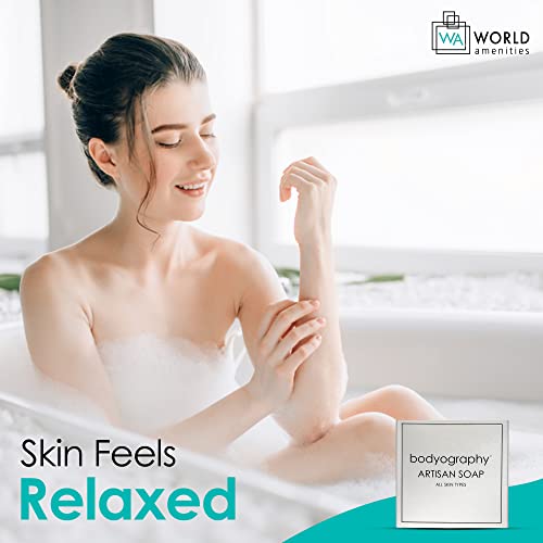 World Amenities Bodyography Blanc-Bulk Artisan Massage Bar|200 Count, 1.8 oz Vanilla White Tea, Mini Travel Size Toiletries 100% Recyclable Individually Boxed Hotel Amenities, for All Skin Types