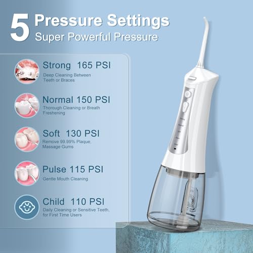 300mL Cordless Water Flosser with 5 Modes & 4 Tips | 30-Day Battery, IPX7 Waterproof | for Travel, Braces, and Deep Cleaning | Professional Smile, Anywhere