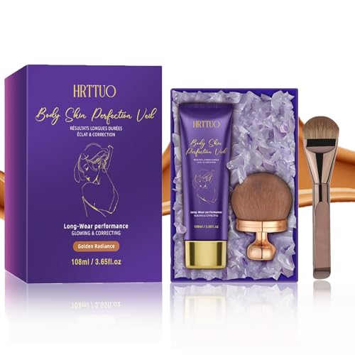 Body Coverage Perfector with Brush - Waterproof Leg & Body Makeup for Skin Imperfections & Uneven Tone, Transfer-Resistant Natural Finish Concealer, Flawless Looking Legs (Golden Radiance)