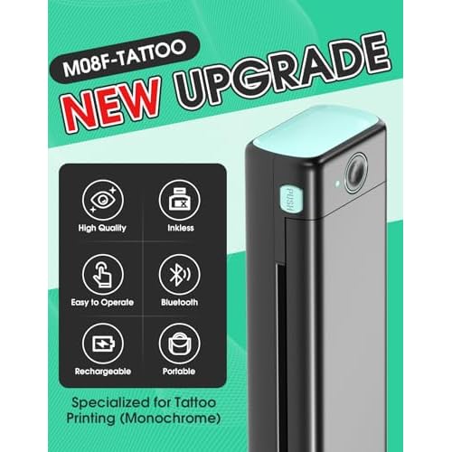 Phomemo Tattoo Stencil Printer, M08F Wireless Thermal Tattoo Printer with 10pcs Transfer Paper, Compatible with Phone/Tablet/PC, Tattoo Supplies for Tattoo Artists, AI Image Generation, Black & Green