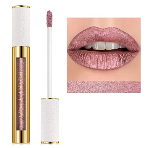 MAKI YIKA Metallic Pink Lipstick for Women Nude Lipsticks Long Lasting Shine Glitter Lipstick No Smudge No Transfer Liquid Lip Gloss (BR010 Sweet Sugar)