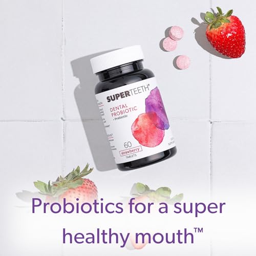 SuperTeeth Chewable Dental Probiotic for Kids & Adults | Supports Healthy Teeth & Gums | Oral Health | Fights Bad Breath | BLIS M18 | 60 Strawberry Flavored Tablets | Fluoride & Sugar Free | Vegan