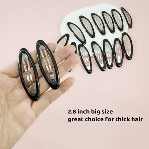 16 Pieces Hair Clips for Thick Hair 2.8 Inch Oval Shape Black XL Hair Clips for Women Metal Snap Non-Slip Hair Grips Hair Accessories