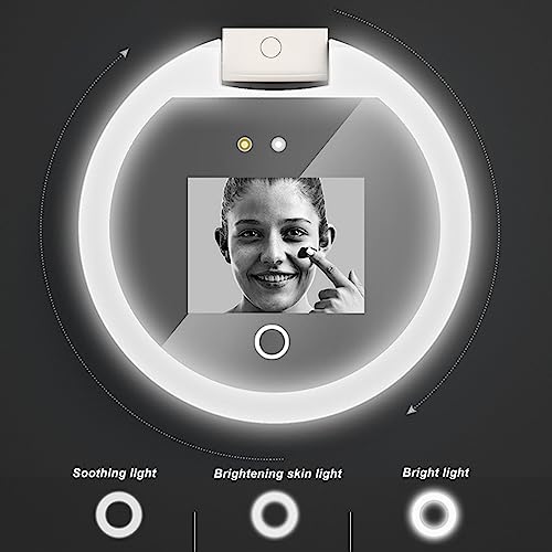 Travel Compact Mirror with Camera, 2X Magnification Portable Mirror with Lights Checking Sunscreen LED Makeup Mirror, 3.5in Folding Travel Mirror