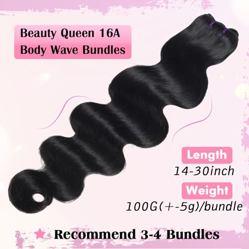 Beauty Queen 3 Bundles Human Hair Body Wave (20 20 20 Inch) 16A Grade Unprocessed Brazilian Sew In Thick Hair Bundles Virgin Hair Extensions Natural Color